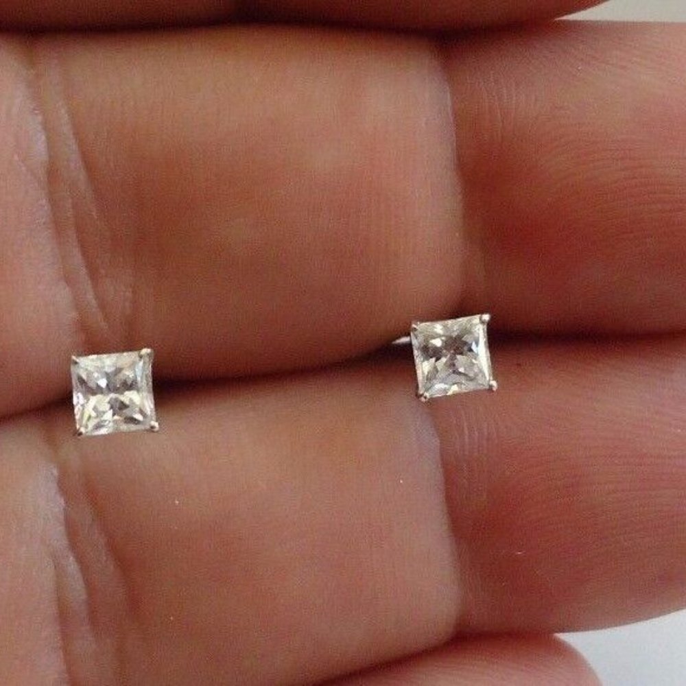 14k White Gold Princess Cut Earrings .50ct